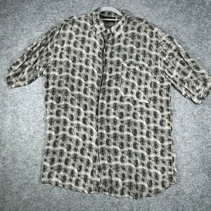 Colore Italia Short Sleeve Shirt Mens L Paisley 100% Silk Grey Pattern